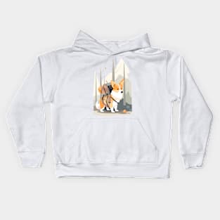 the corgi goes on a hike Kids Hoodie